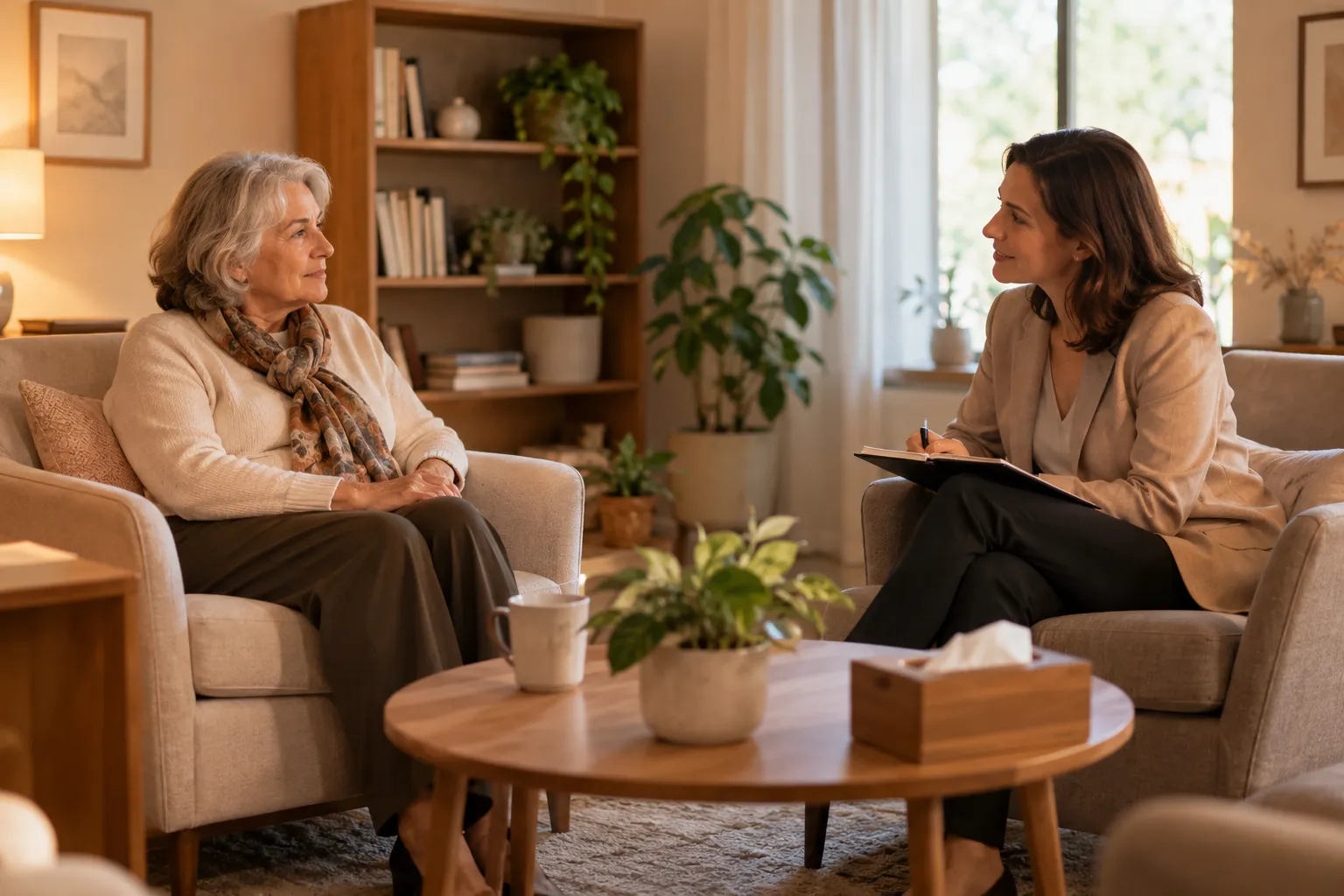Femme senior en consultation avec un psychiatre