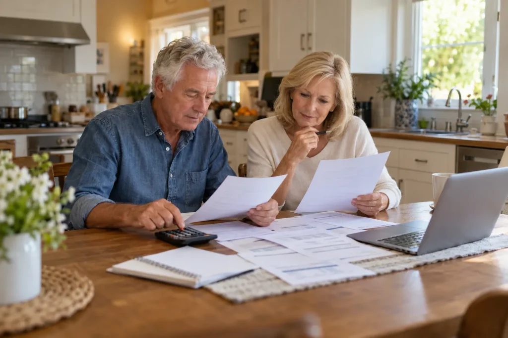Couple de seniors comparant des devis de mutuelle