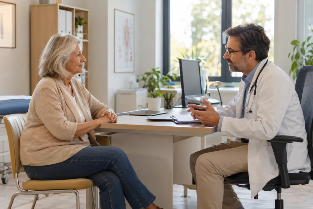 Femme senior en consultation chez son médecin