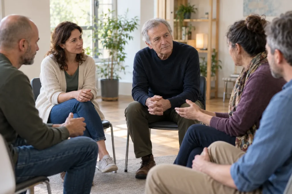 Homme senior dans un groupe de parole