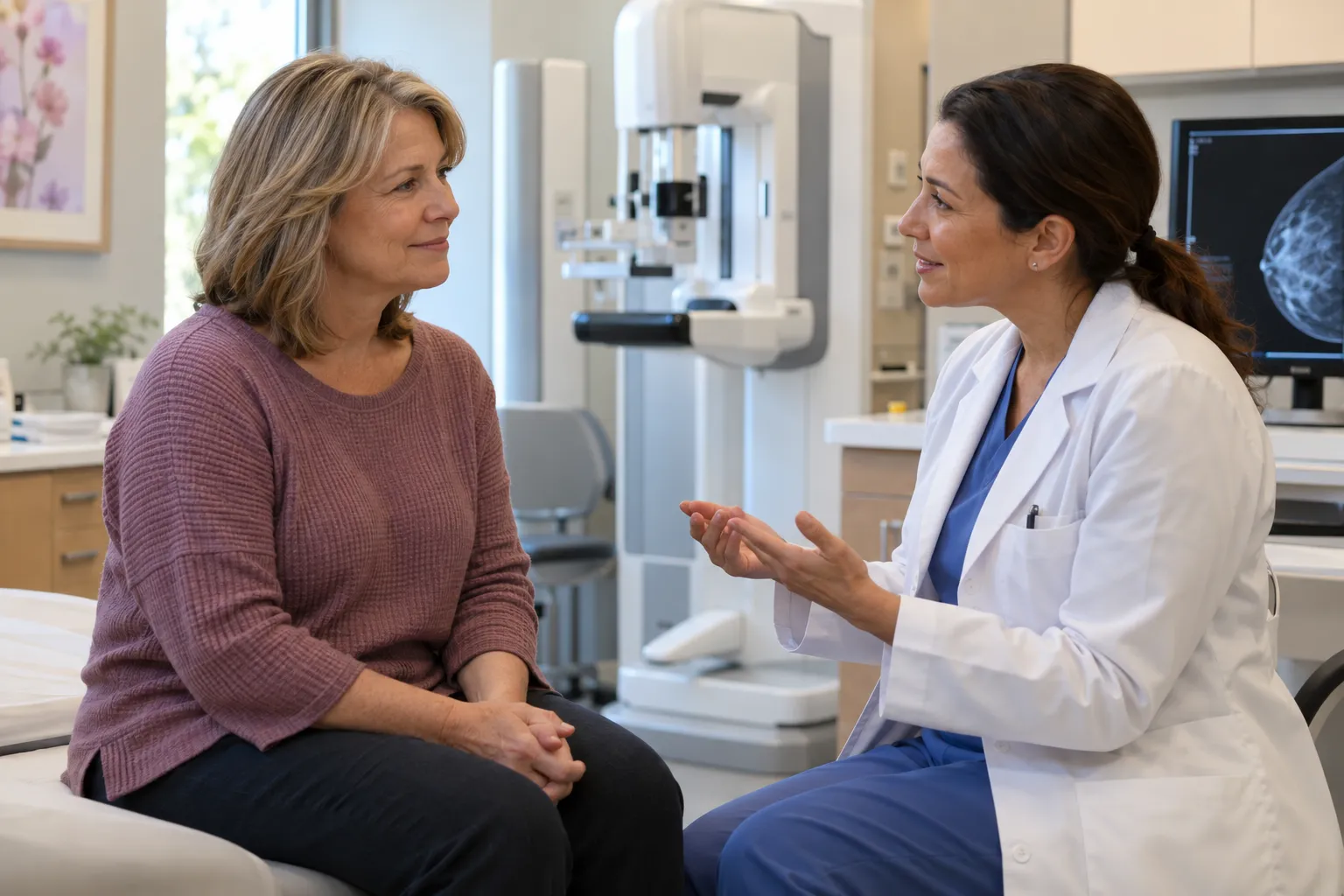 Femme échangeant avec une médecin avant un dépistage