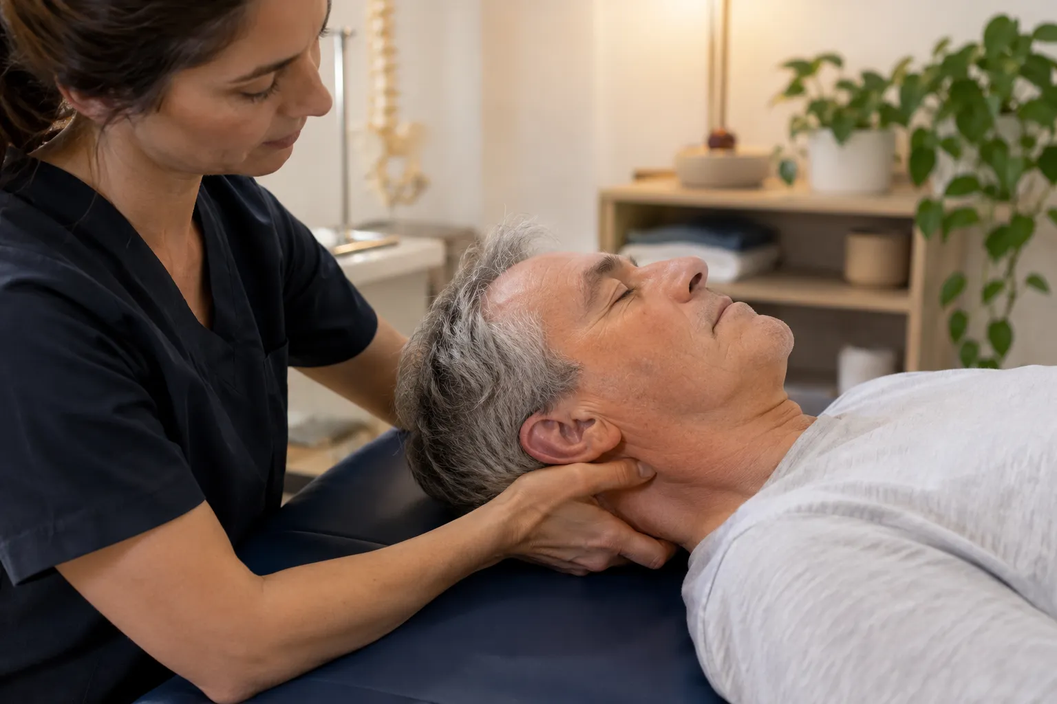 Ostéopathe soignant la nuque d'un patient