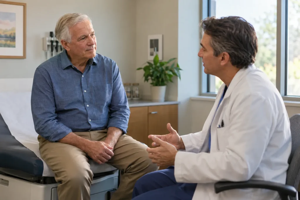 Homme senior en consultation chez un urologue